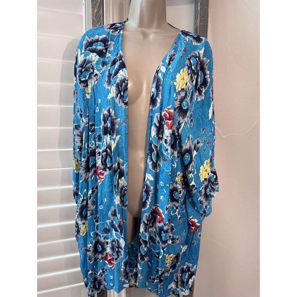 Billabong Floral Kimono Cardigan Cover Up Turquoise Bohemian Flowy